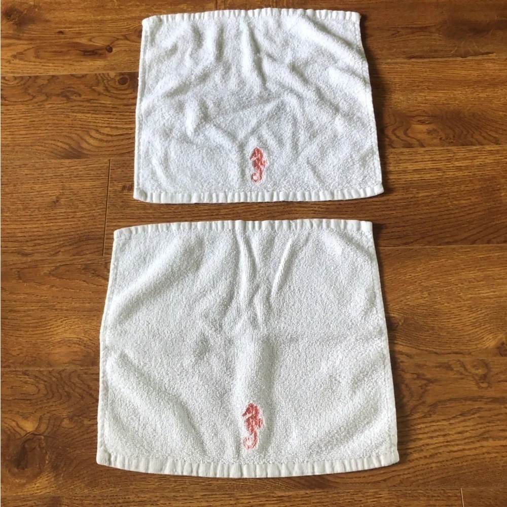 white wash cloths with embroidered seahorses set of 2